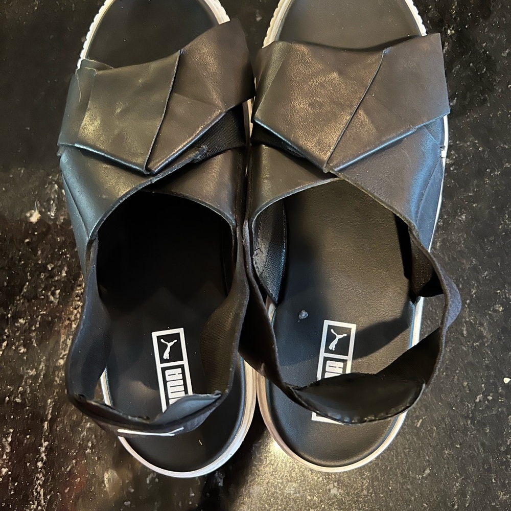 Puma Women's Black Leather Cross-Strap Sandals